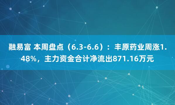 融易富 本周盘点（6.3-6.6）：丰原药业周涨1.48%，主力资金合计净流出871.16万元